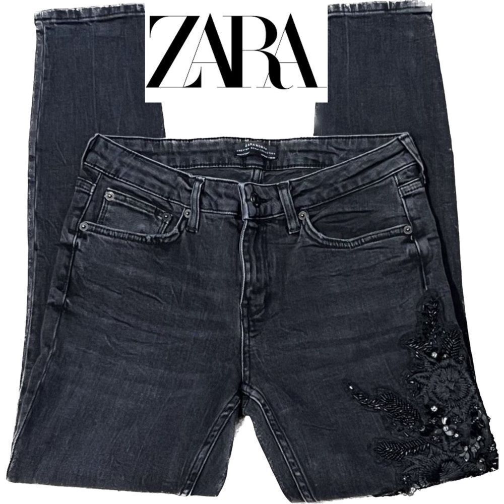 ZARA Womens Premium‎ Denim Jeans Collection Embellished Skinny Dark Wash Size 26
